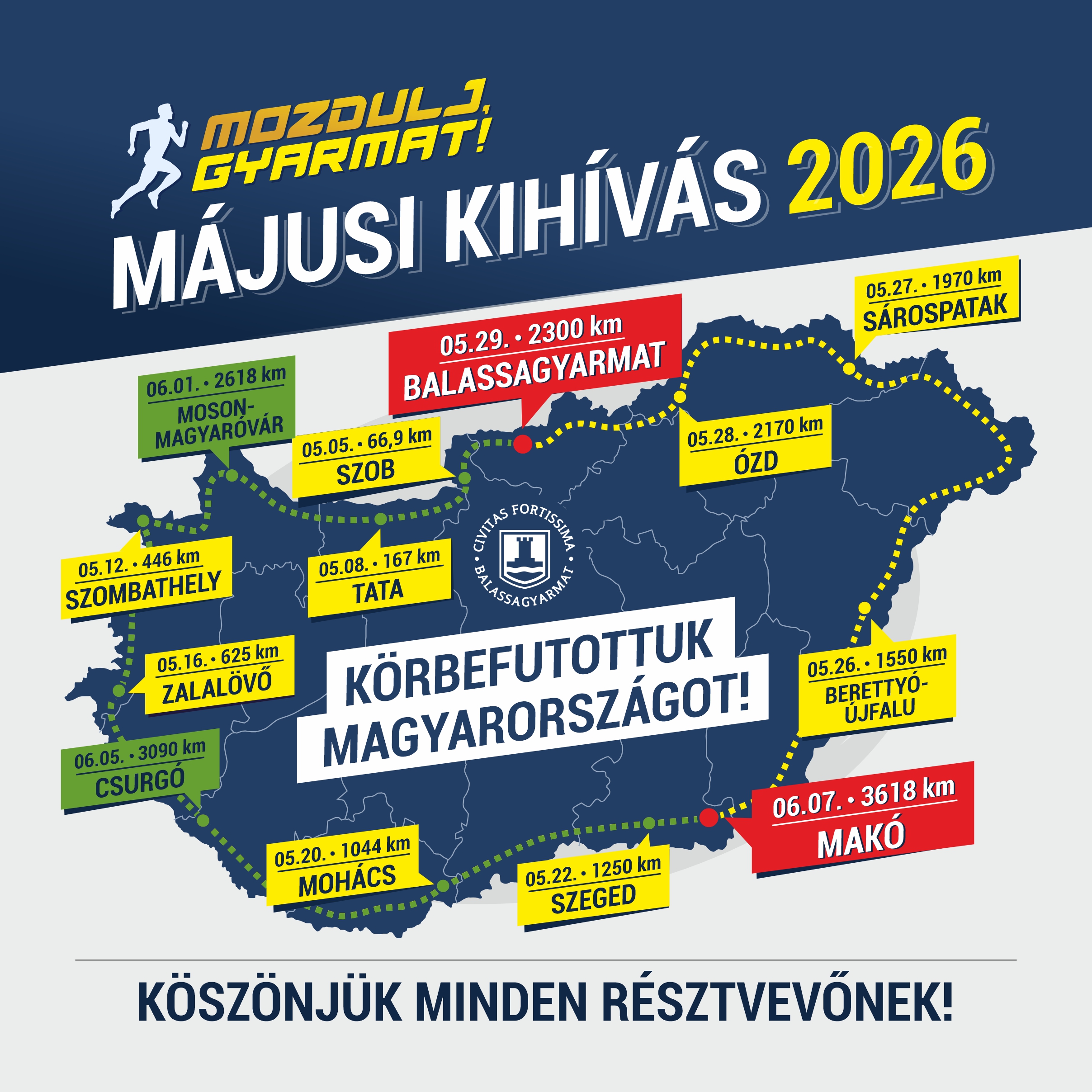 A Májusi kihívás térképes eredménye: 3618 kilométer
